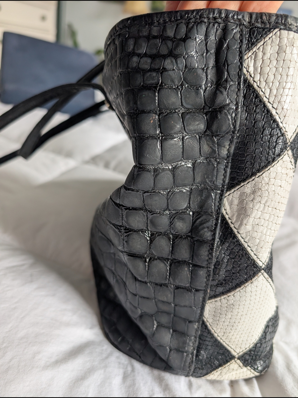 MCM Black and White Harlequin Tote - Picture 6 of 11